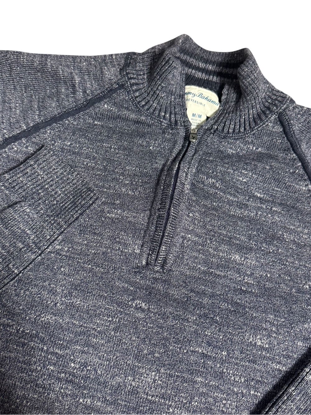 Tommy Bahama Men’s M Blue Gray 1/4 Zip Sweater Reversible Pullover Long Sleeve